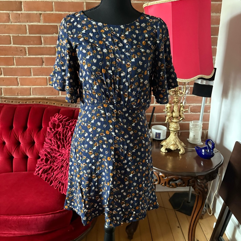 Vintage Blue Ruffled Tiered Sundress Back Open